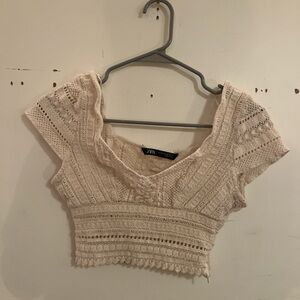 Zara Cream Ribbed Cropped Blouse